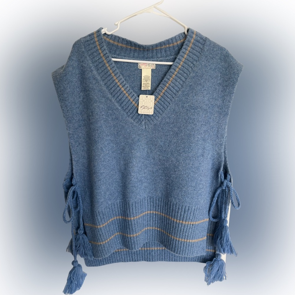 NWT* Free People All Star Stripe Poncho Jacket Vest with Tassles O/S